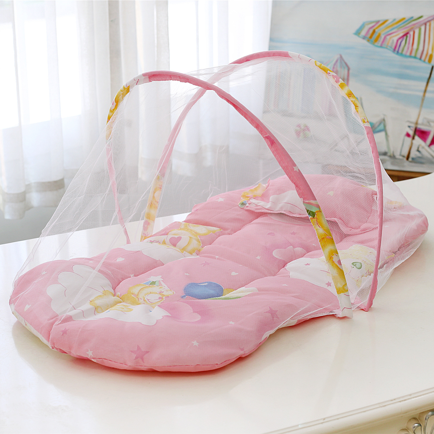 Foldable Baby Mosquito Net No Installation with Cotton Pad Pillow Anti-Mosquito Guard for Infant Cribs