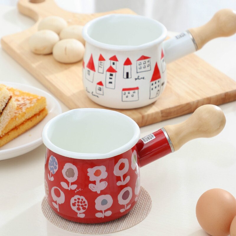 JAPAN Nonstick Enamel Milk Pot Pan Practical Butter Coffee Warmer Small Milk Pot Kitchen Cooking Pot Noodle Baby Food Handmade
