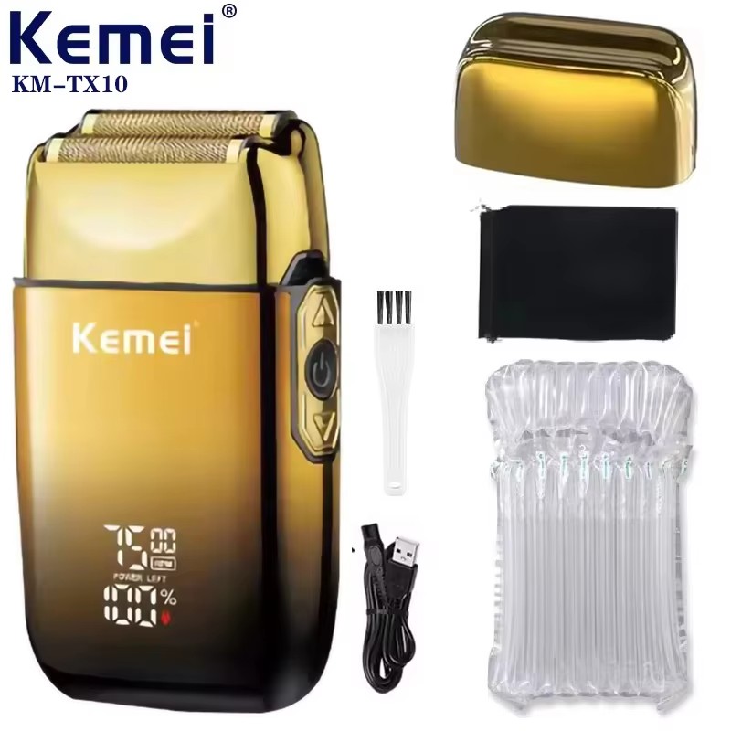 Kemei TX10 Elektrisch scheerapparaat Haar Oplaadbaar Baard Folie Scheermes Voor Mannen Kaal Hoofd Scheren voor Mannen Machine: Zilver