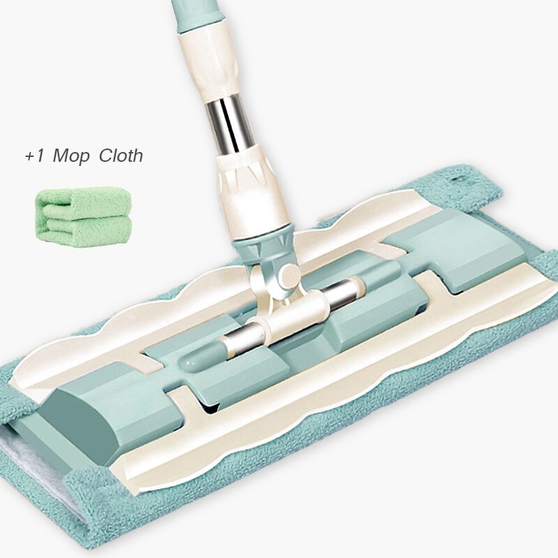 Flat Mop Floor Telescopic with Large Microfiber Pads Spin Mop 360 Degree Handle Home Windows Kitchen Floor Cleaner Wood Tile: Green 2 Mop Cloths