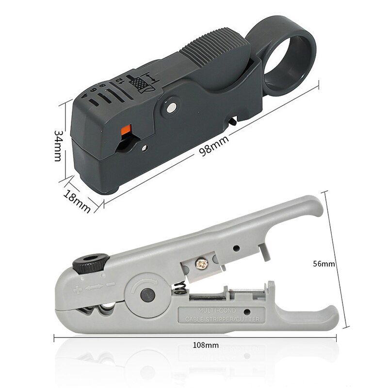 Draadstripper, kabelstriptang, krimptang, coaxiale kabelstripper, roterende stripper, handmatige stripper, netwerkkabelstripper