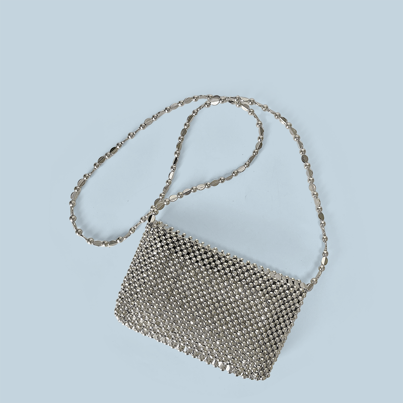 Zomer blingbling retro zilveren holle handgemaakte kralen flip telefoontas