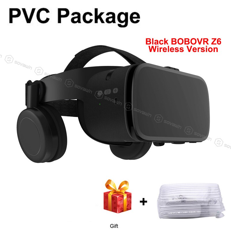 Neueste BoBo VR Z6 Gläser 3D Virtuelle Realität Drahtlose Bluetooth VR Headset Helm Für iPhone Android Smartphone 4,7-6,2 "zoll: Schwarz PCV
