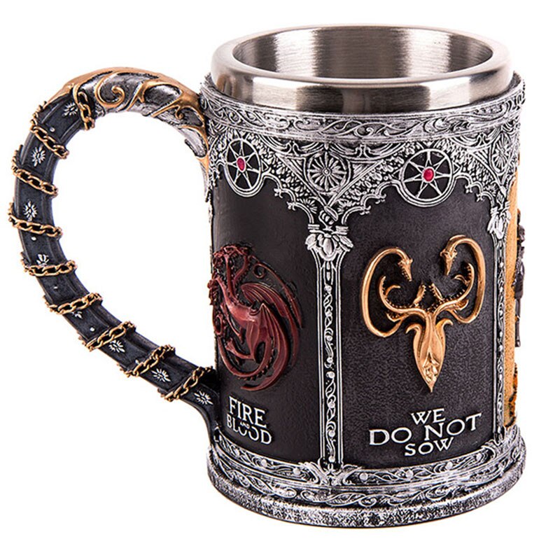 Bier Mokken Koffie Cups 3D Gothic Beker Ijzeren Troon Tankard Roestvrij Staal Hars Wijnglas Mok Jaar Kerst Fans: Style 2