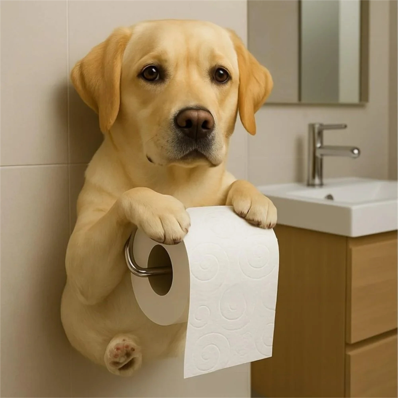 Soporte de papel higiénico para perro divertido, estatua de Animal de resina montada en la pared, organizador de rollos de pañuelos para el baño, decoración del hogar, 1 Uds.: Negro