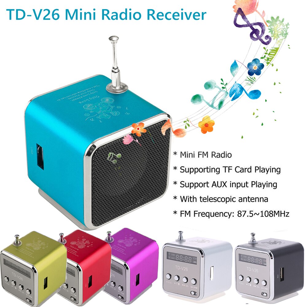 Universele TD-V26 Mini Digitale Fm Radio Speaker Draagbare Fm Radio Ontvanger Met Led Display Scherm Luidspreker Ondersteuning Tf-kaart