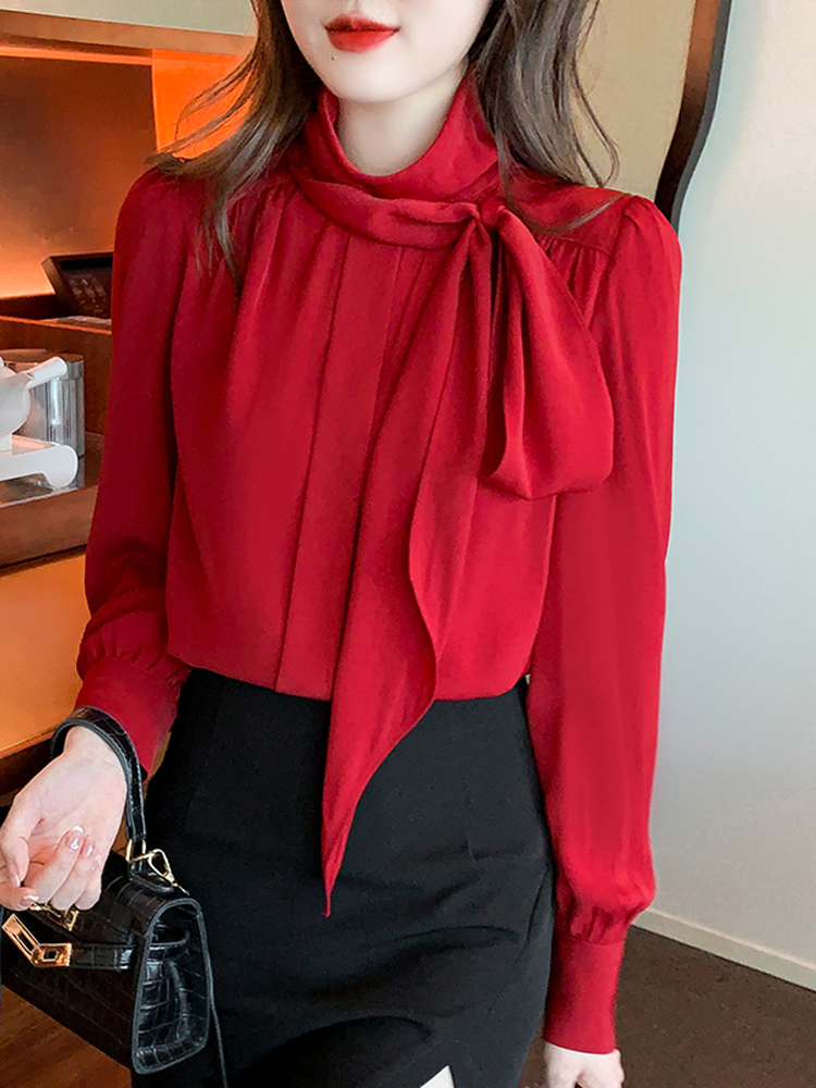 Zijden Sjaal Chiffon Shirt Vrouwen Solid White Ontworpen Office Dames Losse Blouse Vrouw Tops Blusas Mujer Lente 2022