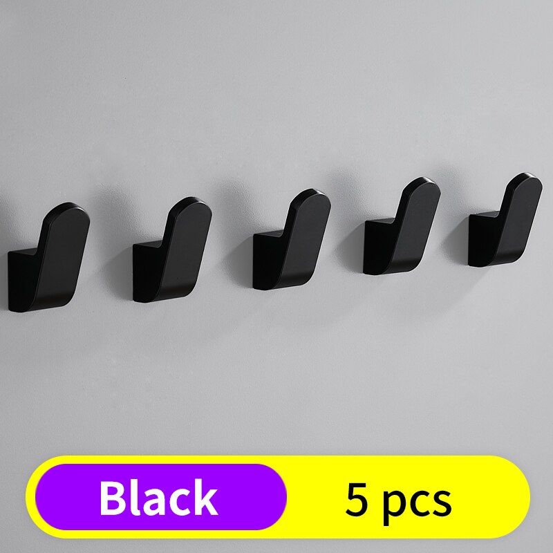 Robe Hook Black Bathroom Hooks for Towels Key Bag Hat Rack Decorative Coat Hooks Wall Mounted Clothes Hanger Bathroom Hardware: Black-5pcs