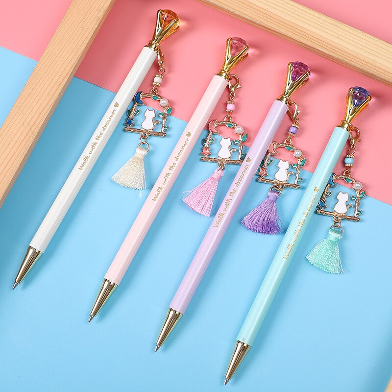 36 Stks/partij Kawaii Diamant Vlinder Hanger Metalen Vulpotlood Leuke Student Automatische Pen Voor Kid School Office Supply
