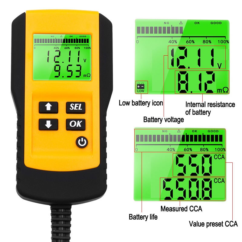 12V Car Battery Tester Vehicle Car LCD Digital Battery Test Analyzer Auto System Analyzer Voltage ohm CCA Test Diagnostic Tool