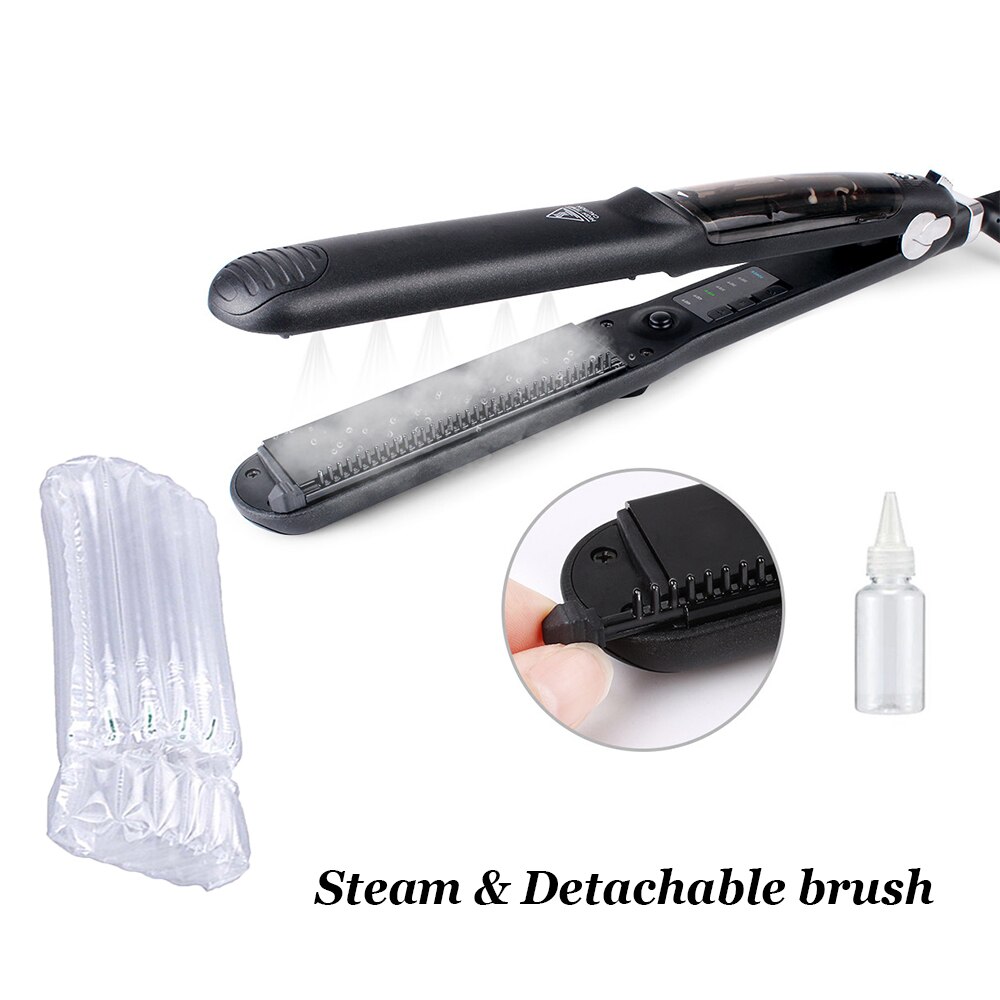 Hair Straightening Iron Steam Hair Straightener With Detachable Brush Ceramic Flat Iron Electric Hair Straightener: Steam no box / UK