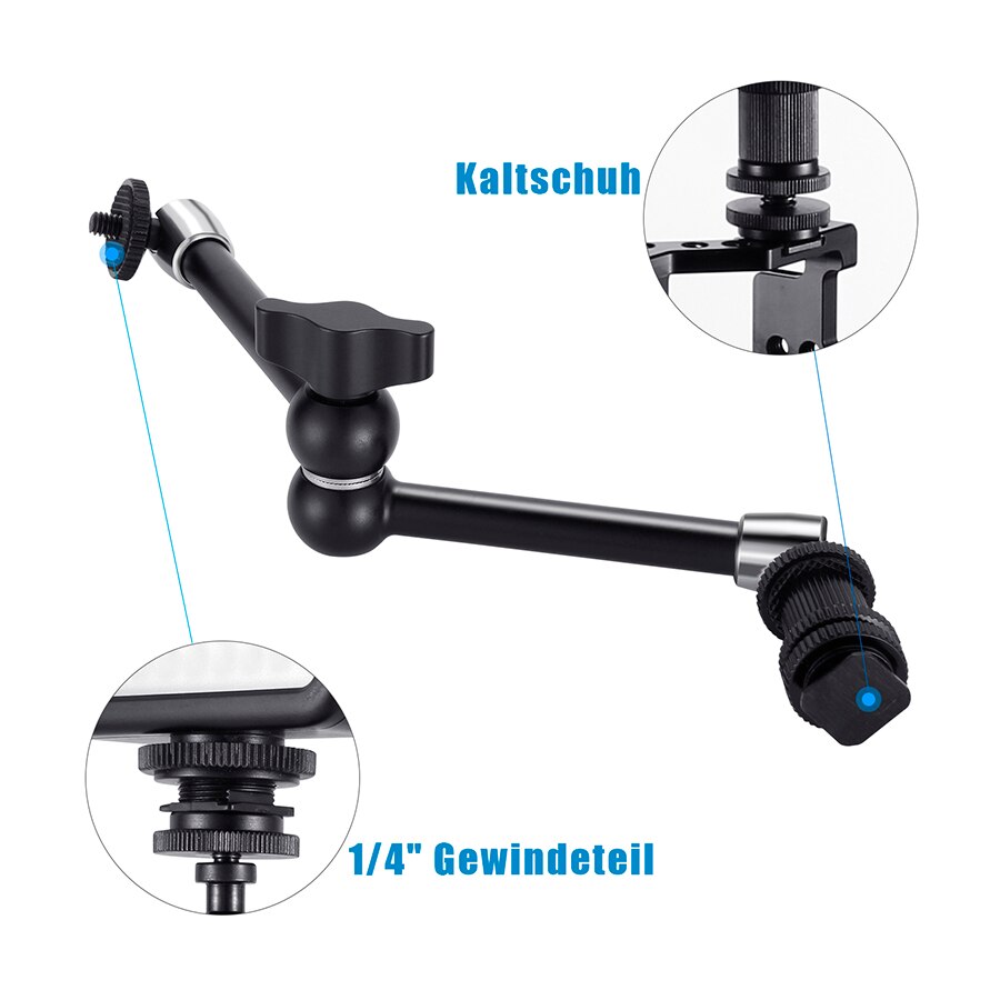 MAMEN DSLR 11" Articulating Rosette Arm Camera Magic Arm with Cold Shoe Mount & Standard 1/4"-20 Threaded Screw Adapter