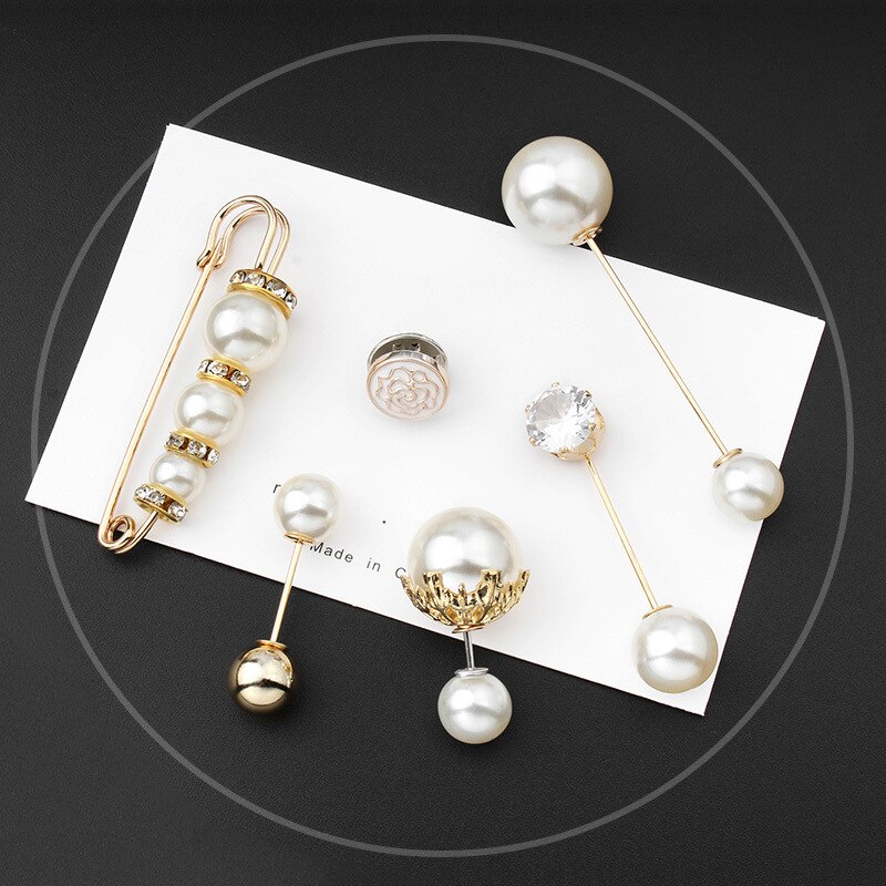 Vrouwen Mode Parel Manchetknopen Taille Gesp Pin Sieraden Accessoires Vrouwelijke Rok Broche Metalen Knoppen Set: Set 5