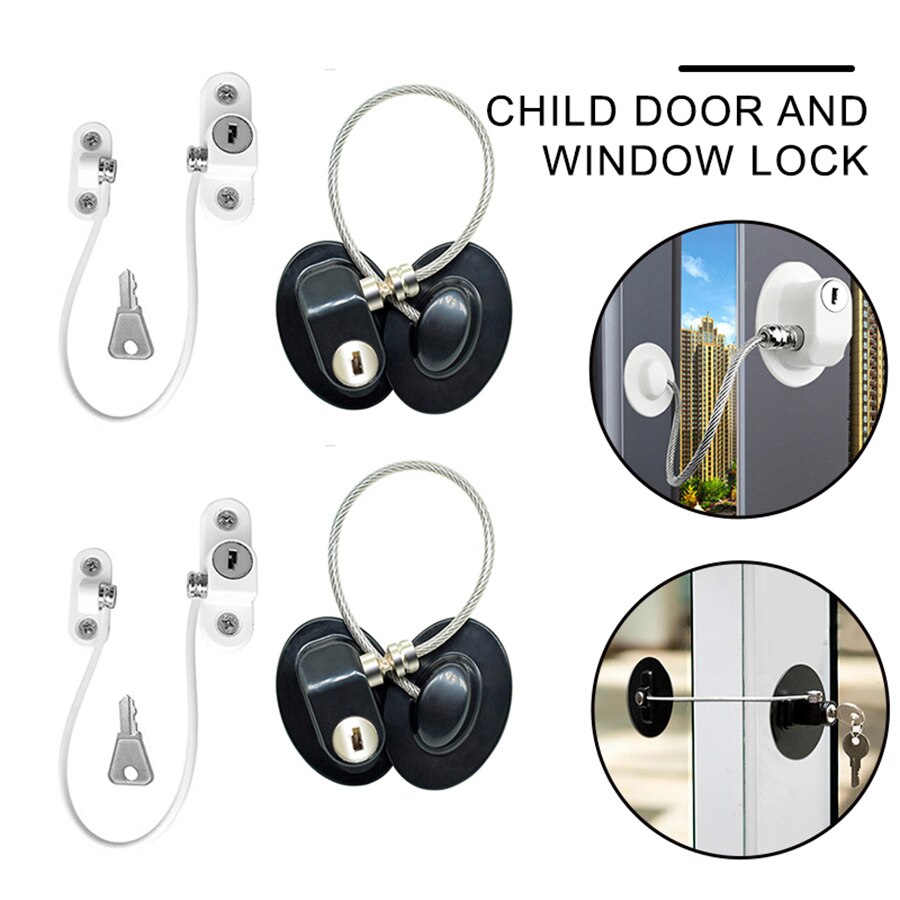 8 unids/set de cerraduras de ventana para niños, correas de bloqueo de armario de protección para niños, limitador de cerraduras de seguridad para bebés de acero inoxidable para ventanas infantiles