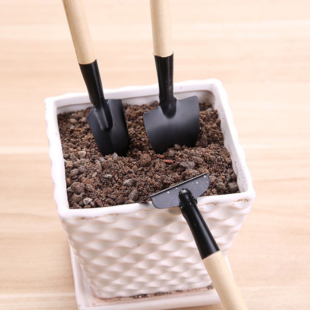 Mini multifunctional gardening tool three-piece set, outdoor plant loosening shovel with wooden handle, garden forest tool shove