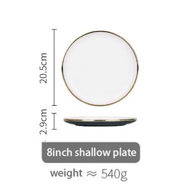 Plate Gold Inlay Round Dinner Plate Dish Tray Food Gold Edges Plate tableware Dinner dish: 8inch shallow plate