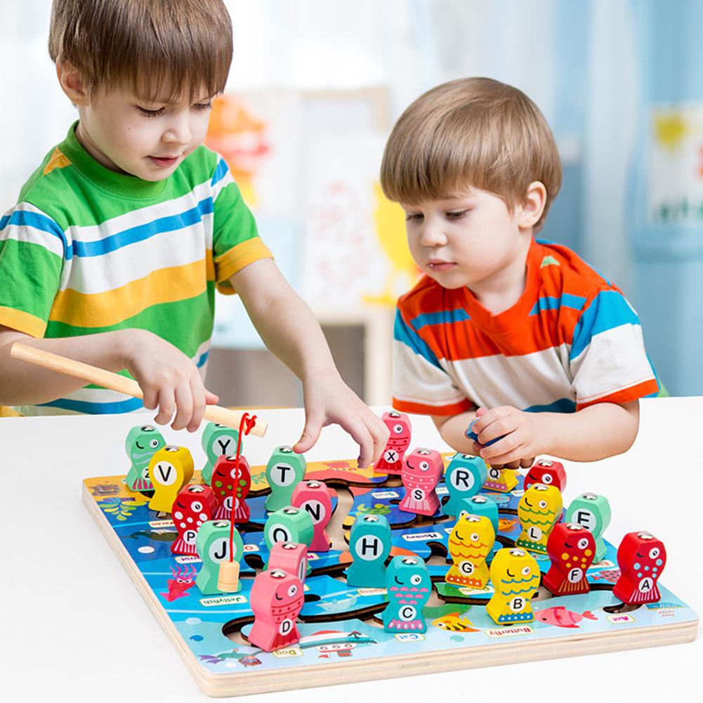 1 Set Alfabet Voorschoolse Boord Magnetische Houten Vissen Game Interactieve Speelgoed Voor Peuters Set