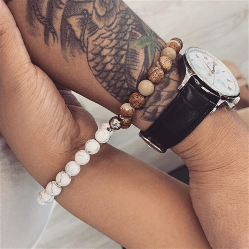 Koppels bedelarmbanden beste vriend stenen kralen armband mannen natuurlijke vulkanische matte steen aantrekkelijke sieraden armband