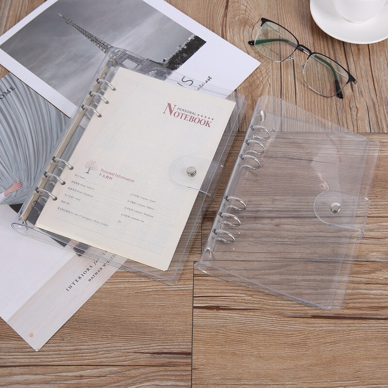 1Pc Transparent Color Plastic Clip File Folder A5/A6 Notebook Loose Leaf Ring Binder Planner Agenda School Office Supplies
