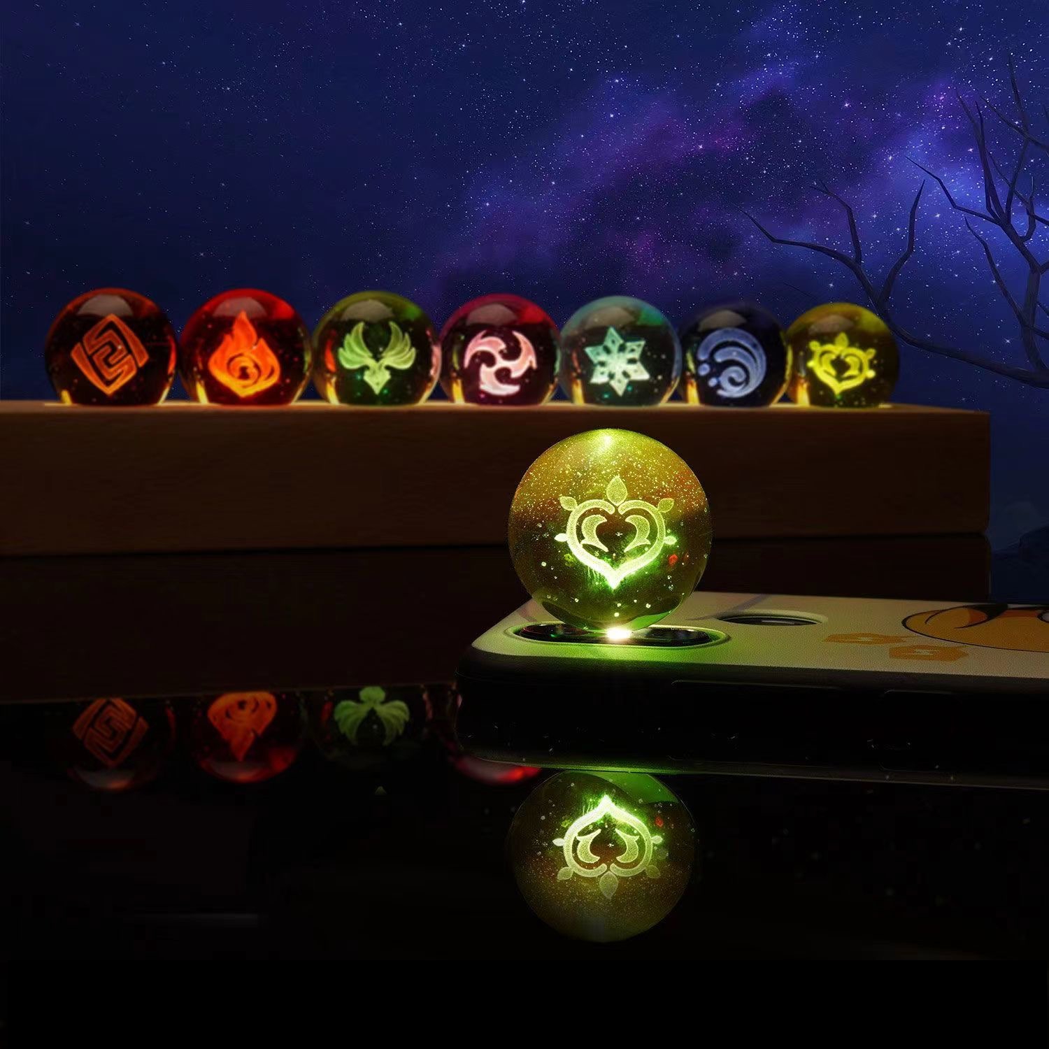 Anime Game Peripheral God's Eye 3D Stereoscopic Luminous Crystal Ball Desktop Ornaments Cartoon Secondary Yuan: green