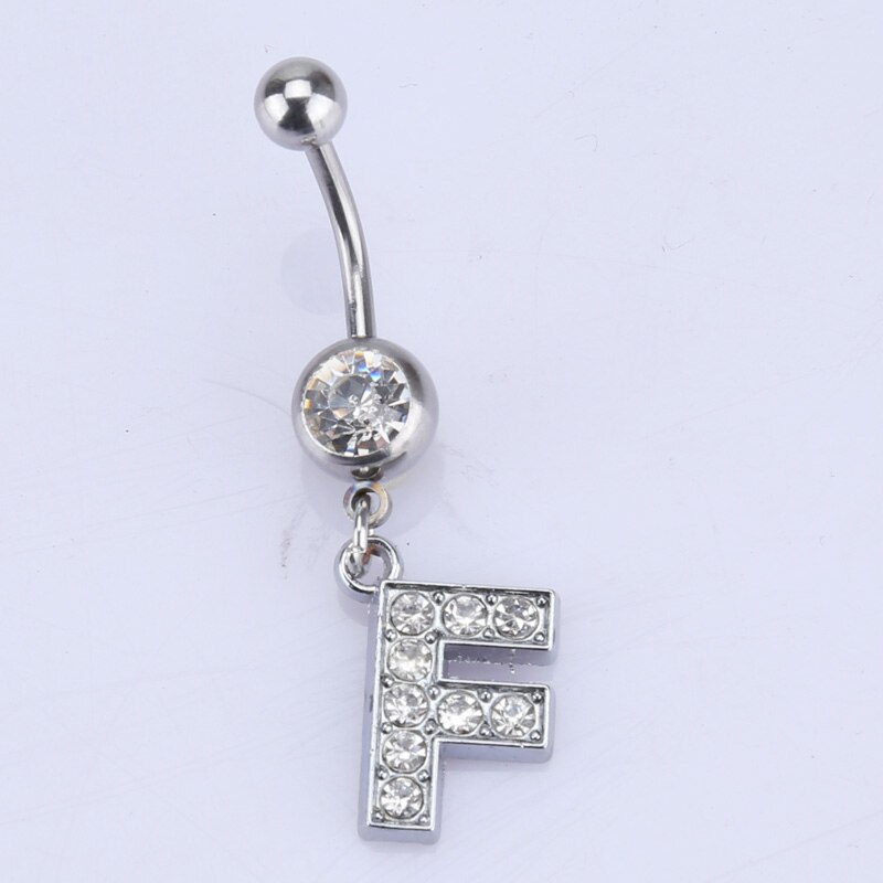 26 brief Een om M stijl Charmant Piercing Crystal Rhinestone Ingelegd Navel Navel Ring rvs sieraden: F