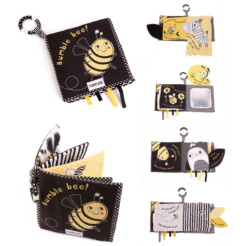 Soft Books Infant Early cognitive Development My Quiet Bookes baby goodnight educational Unfolding Cloth Book Activity Book DS19: black