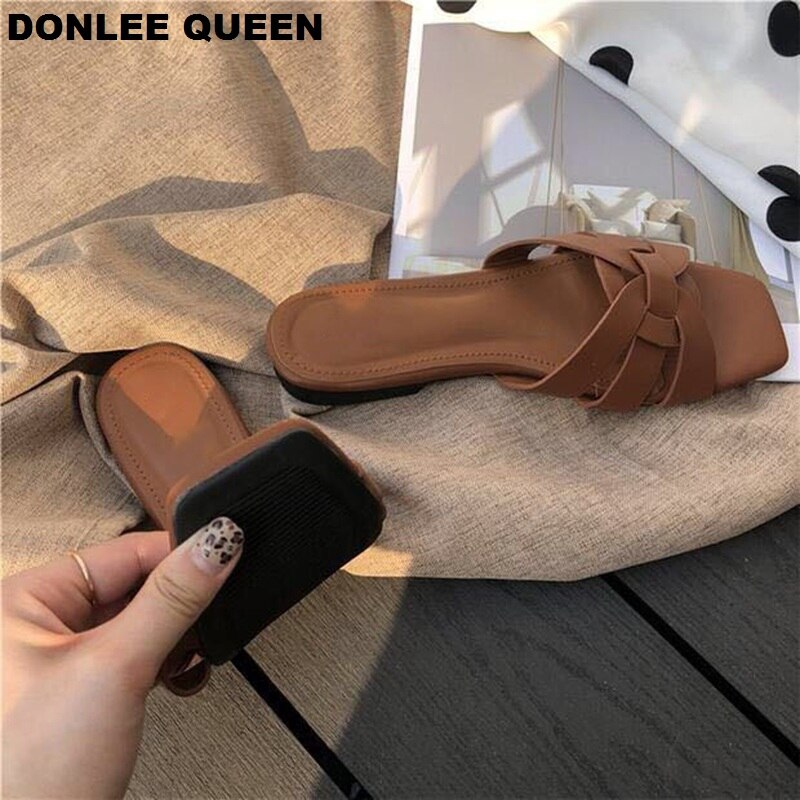 Donlee rainha chinelos de marca feminina verão slides dedo do pé aberto sapatos casuais lazer sandália feminino praia flip flops tamanho grande 41