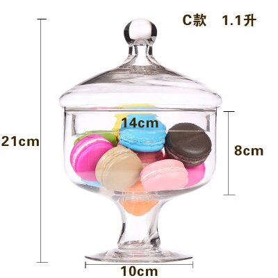 Nordisk glas slik krukke stor opbevaringsflaske hjem gennemsigtig glas opbevaring krukke med låg bryllup dessert bord dekoration krukke: 1 stk-c