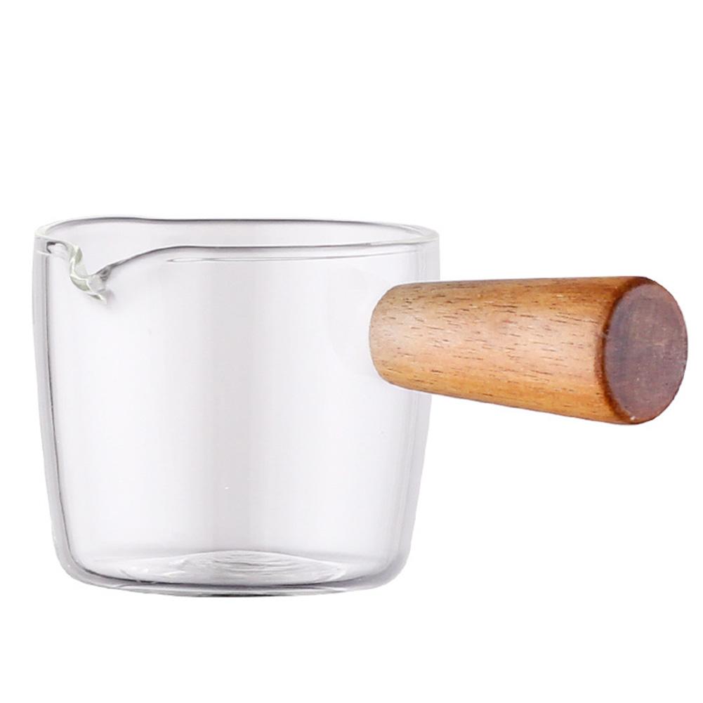 High Borosilicate Glass Mini Wooden Handle Milk Tank Honey Cup Seasoning Small Dish Steak Restaurant Sauce Bucket 1 PC: S