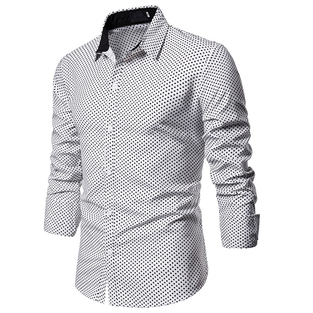 Stippen Shirt Mannen Lente Herfst Brand Office Witte Shirts Met Lange Mouwen Casual Tops mannen Kleding Zwarte Business top