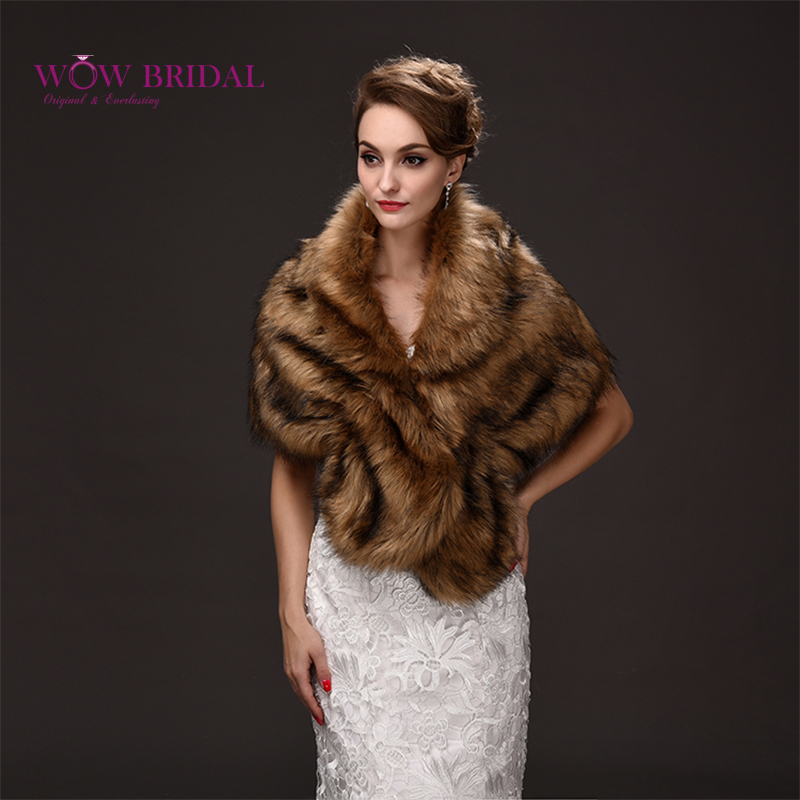 Wowbridal Noble Bruiloft Jas Onderdanig Faux Fur Criss-Cross Shawl Bridal Coat Accessoires PJ0074