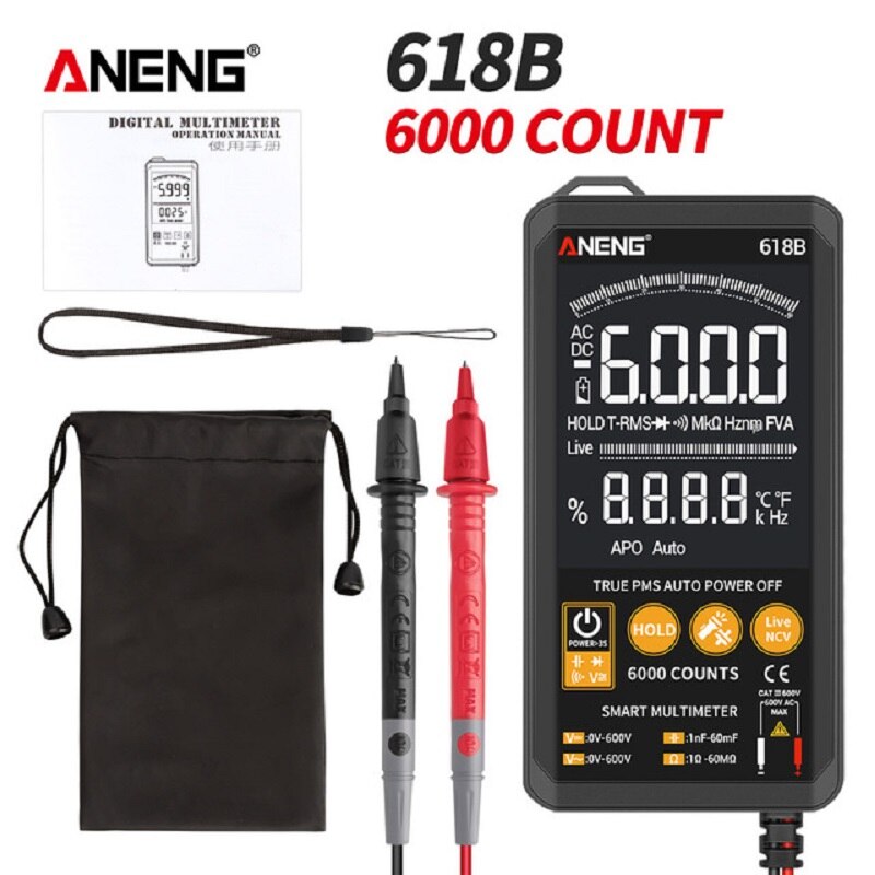 Aneng 618C Smart Touch Digitale Multimeter Professionele Transistor Condensator Ncv Testers Meter Dc Analoge Bar True Rms Auto Tester: 618B