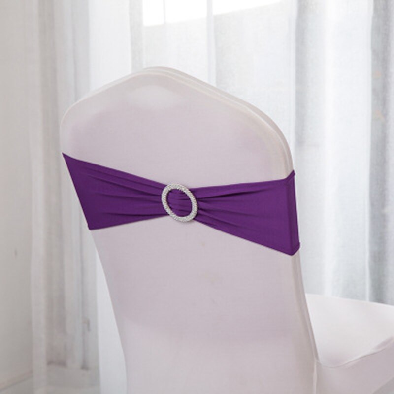 10 pièces/ensemble Spandex chaise bande noeud avec anneau rond pour mariage Banquet fête événement décoration élastique chaise ceintures Style: VIOLET