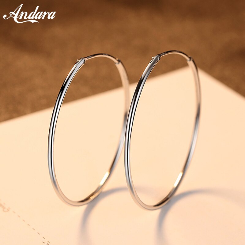 Pendiente de aro redondo para mujer, de Plata de Ley 925 auténtica, 3cm/5cm, joyería sencilla