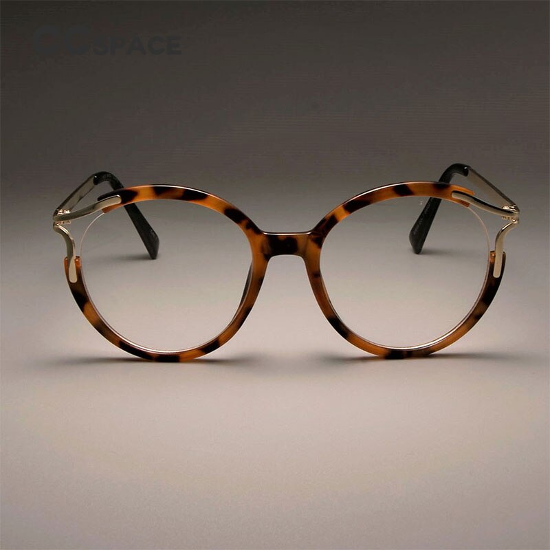 45103 Cat Eye Brilmonturen Voor Vrouwen Metal Hollow Ronde Optische Brillen Mode Brillen