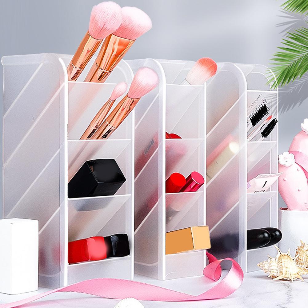 Desktop Organizer Pen Holder Kawaii 4 Gird Desk Makeups Pencil Storage Stand Box School Office Stationery Supplies