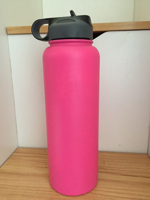 Neue Glaskolben Isolierte Edelstahl Wasser Flasche Breiten Mund Becher Reise Becher Kaffee Kühler mit Stroh Deckel 32/40 unzen vakuum fask: 40oz / Rosa