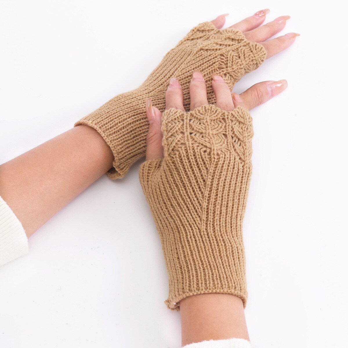 Korean Wool Gloves Autumn Winter Female Student Versatile Knitted Warm Half Finger Open Finger Gloves