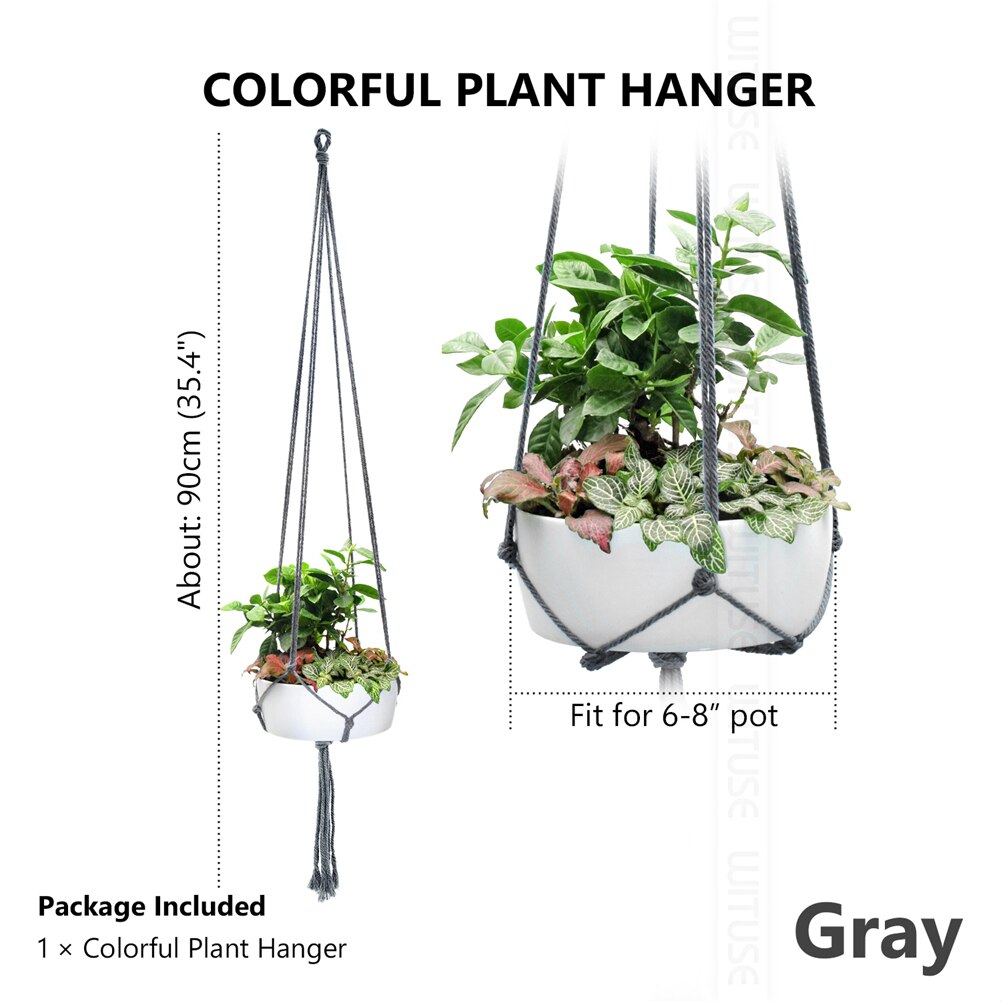 Rural cotton knitted plant hanger hanging planter basket colorful rope 4 legs Plant Hanger 6 Colors: Grey
