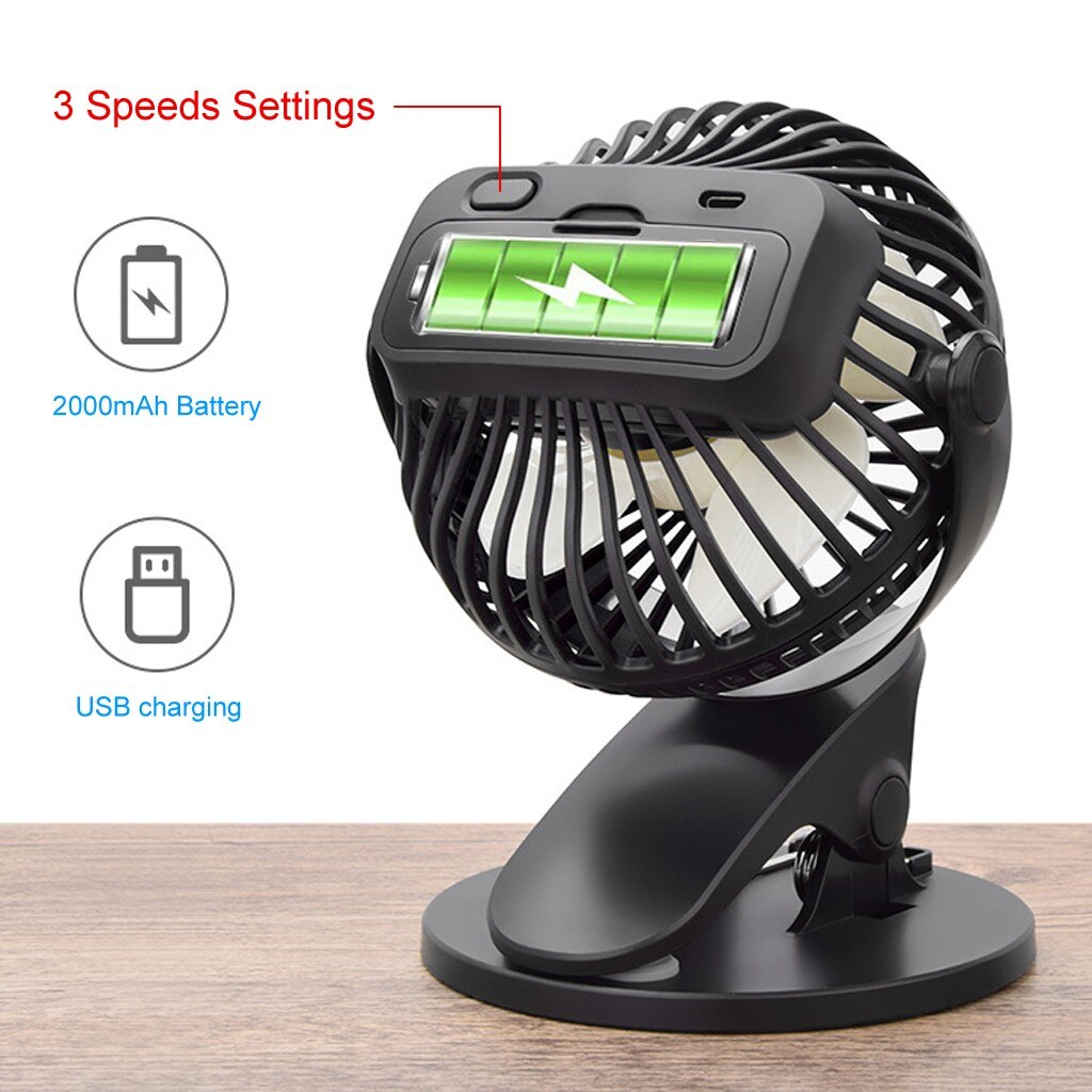 Usb Oplaadbare Clip Desktop Tafel Ventilator Mini Draagbare Klem 360 Graden Roterende Ventilator Koeling Luchtkoeler 2600Mah Batterij