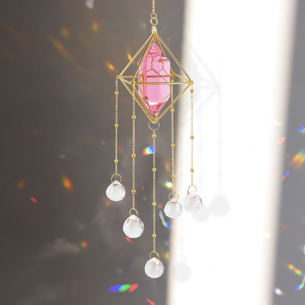 Kryształowy dzwonek wietrzny ornament ogrodowa okno Windchime wiszące łapacze słońca wisiorek wystrój pokoju okno kryształbyć winnym: różowy