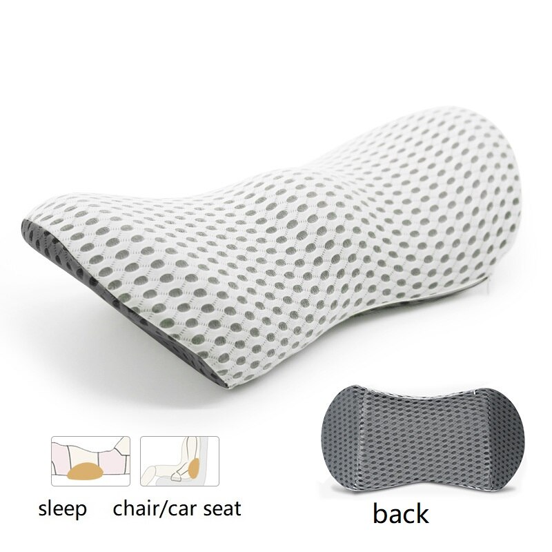 3D Memory Foam waist cushion Pillow Lumbar Support Pillow Car Seat Protect Spine Vertebral Low Back Cushion Bed Sleeping Pillow: white grey  4D mesh