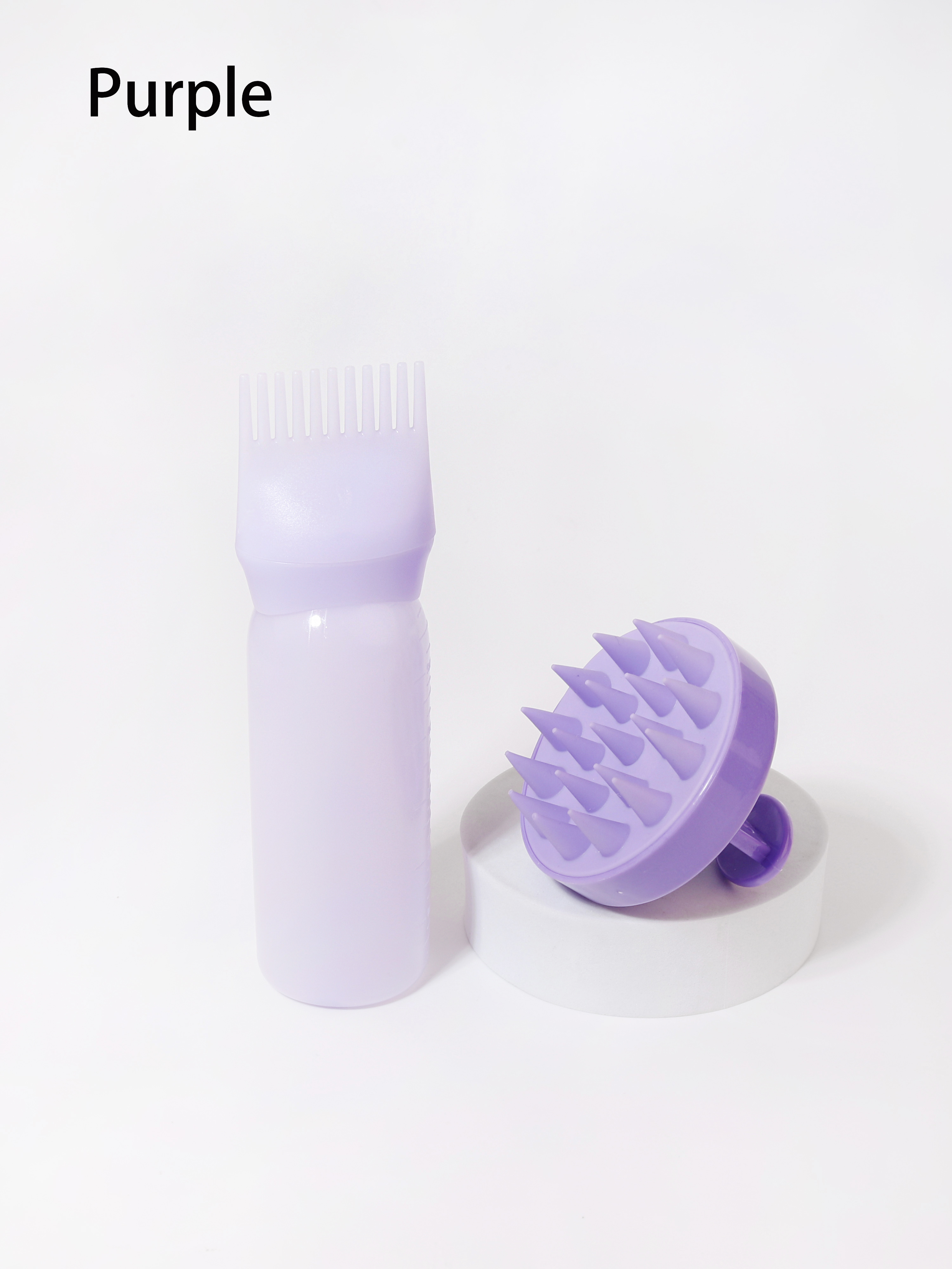 2-piece comb set, root comb application bottle, soft silicone hair brush, scalp exfoliation, massage, suitable for home salon: PURPLE