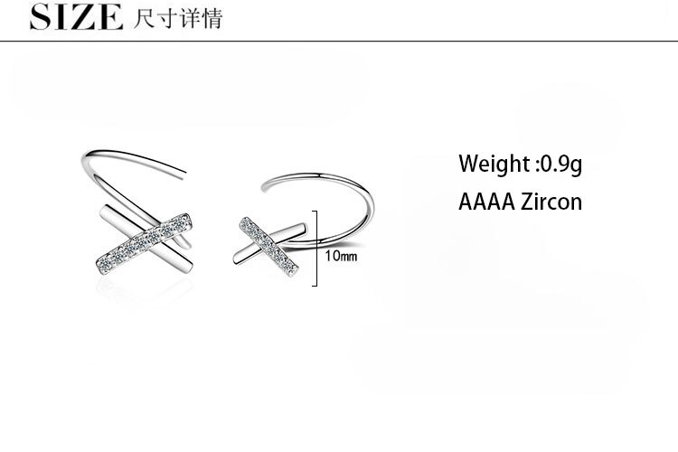 Eenvoudige Cross X Zirconia 925 Sterling Zilveren Clip Op Oorbellen Voor Vrouwen Wave Oor Mode Geen Piercing Sieraden