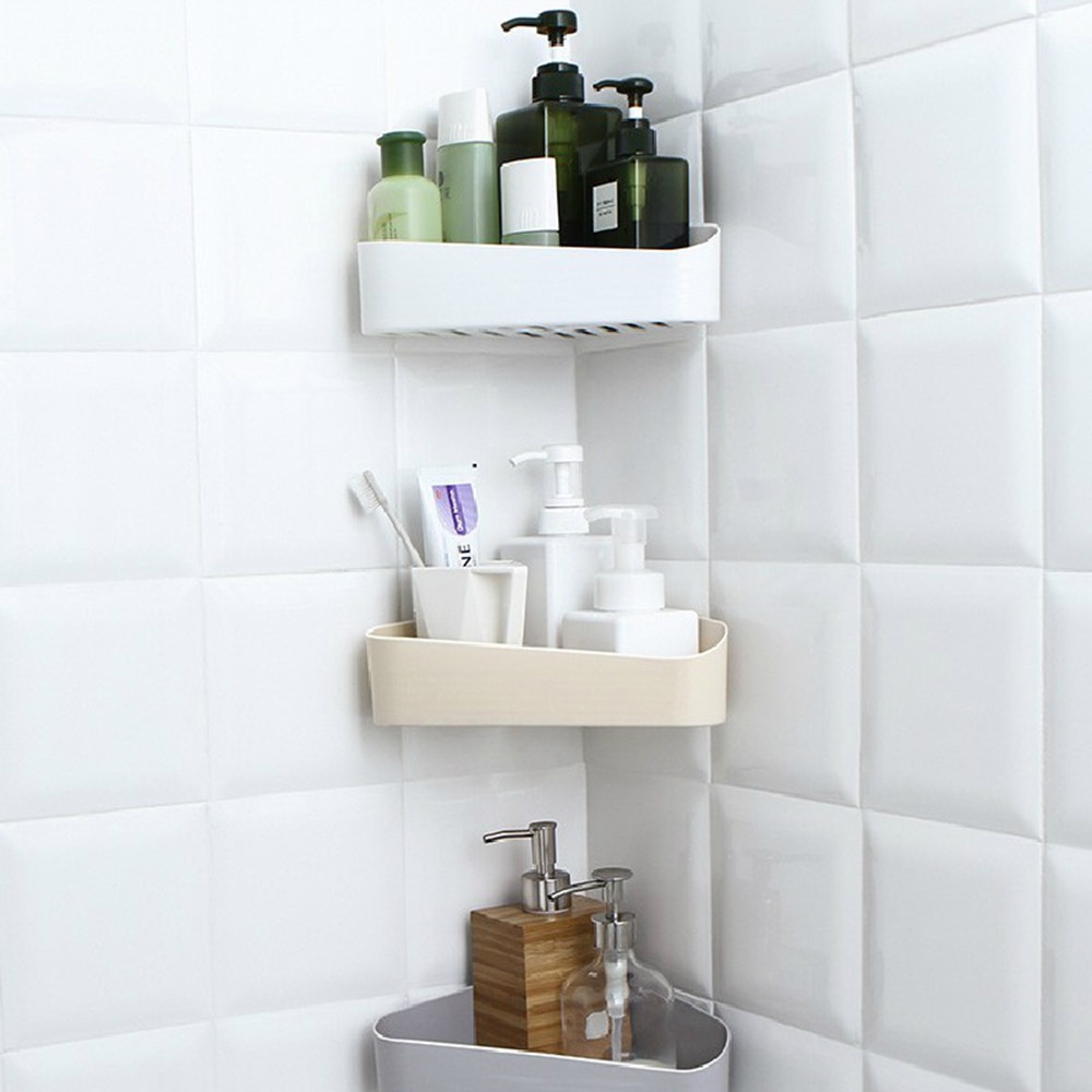 Plastic Suction Wall Corner Bathroom Shelf Suction Rack Organizer Cup Storage Home Bathroom Kitchen Shower Wall Shelf