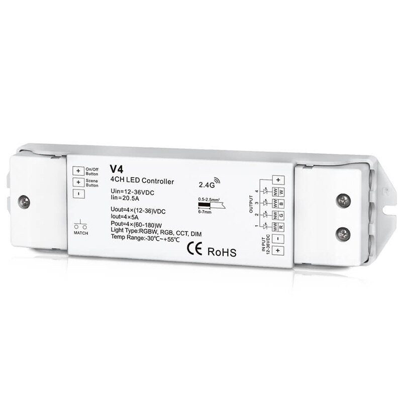 -Led Rgb Rgbw Strip Controller V4 4CHx5A Draadloze Ontvanger 12V Led Strip Rgb Rgbw Controller: Default Title
