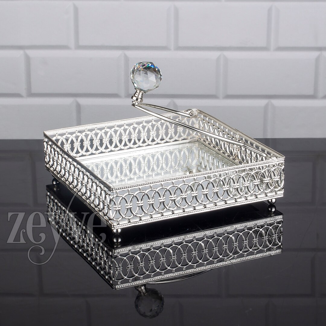 Napkin holder Serving Tray Luxury Service Plate Golden Silver Rectangle Square Turkish Arabic Oriental Eastern: Silver 18 cm (7 inches)