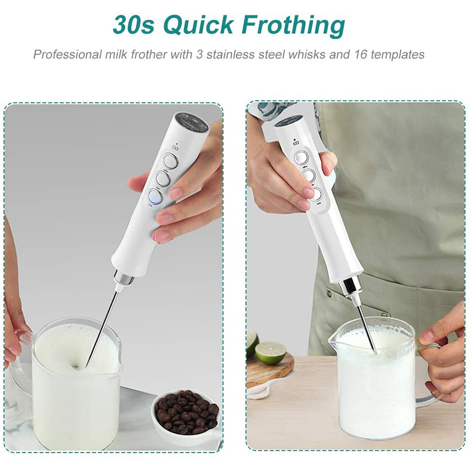Äggvisp visp handhållen mjölkskummare kökstillbehör med 3 rostfria vispar usb elektrisk mixer trådlös minimixer