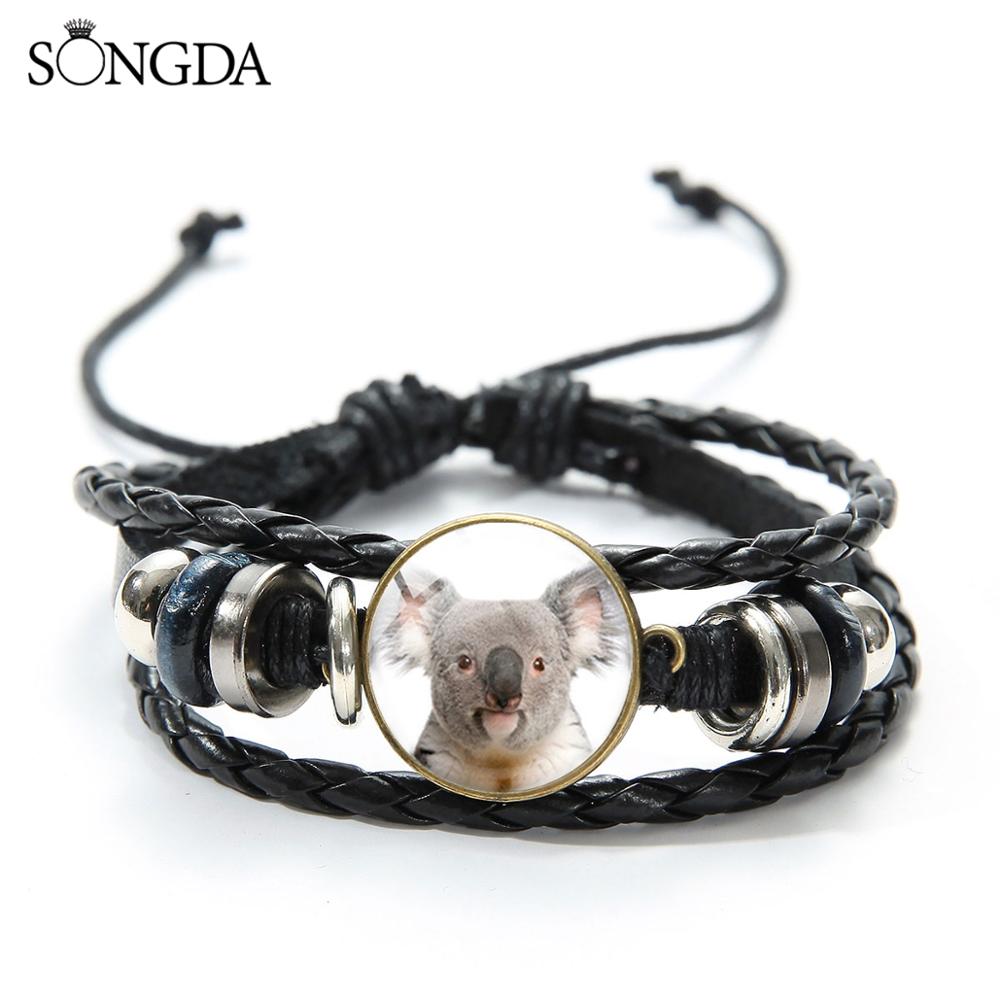 SchöNe Koala Armbinde Baum Känguru Wald Ebene Kunst Foto Glas Cabochon mehrschichtig Geflochtenes Leder Beacelet Souvenir