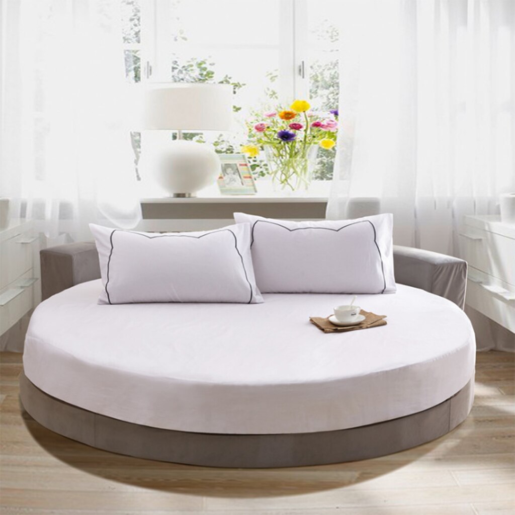 Hotel Home Textile Solid Color Pure Cotton Round Bed Spread Fitted Sheet Covers 86'' Diameter